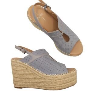 Linea Paolo Sandals Everly Wedge Peep Toe Suede Espadrille Blue Size 10